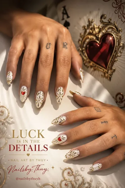 Modern French tip nail design almond shape with elevated detail — nail artist Austin TX Nails by Thuy