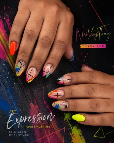 Editorial seasonal nail art hand-painted freehand details — nail artist Austin TX Nails by Thuy